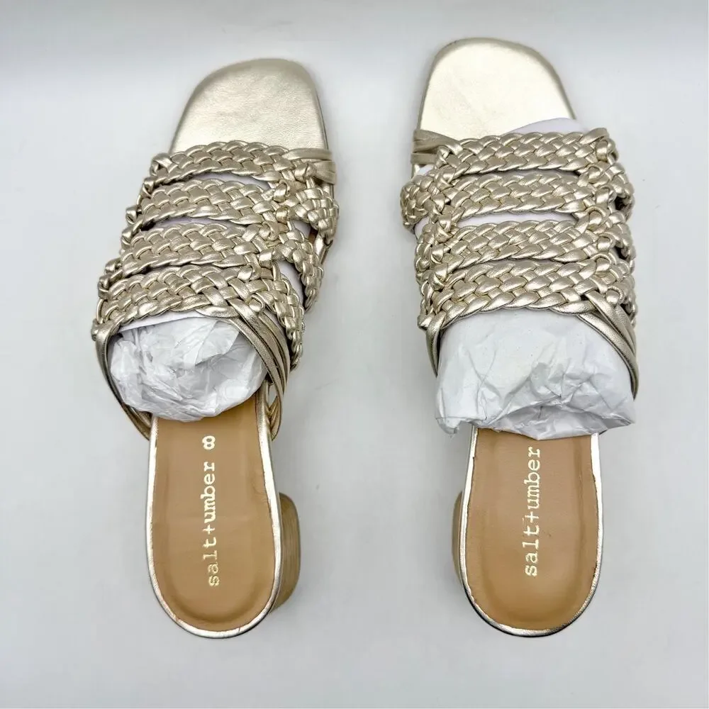 Salt + Umber Womens Riviera Braided Slide Heel Sandals EU 39 US 8 Gold EUC
